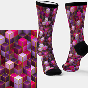 Rosa Lila Abstrakte 3D-Effekte Cubes Socken