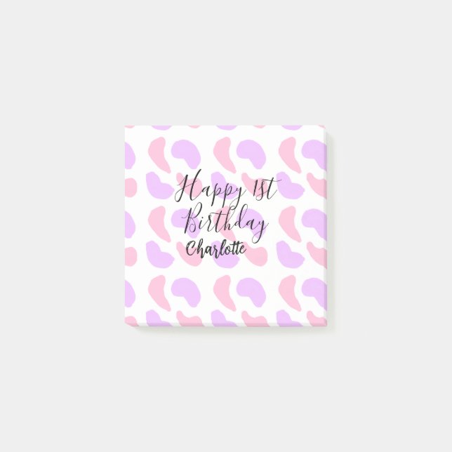 Rosa lila abstrakte Formen glücklich 1. Post-it Klebezettel (Vorderseite)