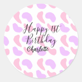 Rosa lila abstrakte Formen glücklich 1. Runder Aufkleber