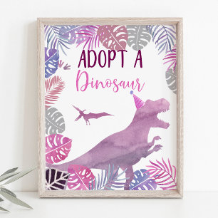 Rosa Lila Adoptierte Ein Dinosaurier Geburtstagsze Poster