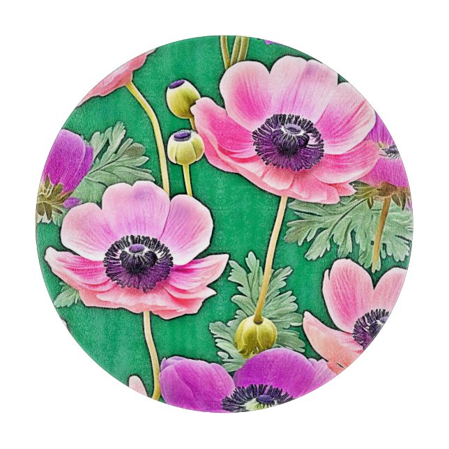 Rosa Lila Anemone Schneidebrett (Vorderseite)