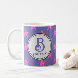 Rosa Lila Anfangsbezeichnung Star Monogramm Kaffeetasse