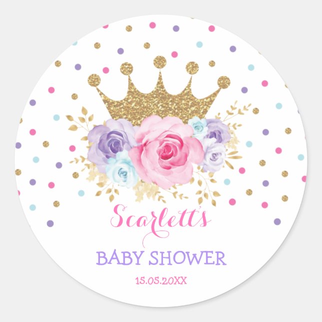 Rosa Lila Aquamarine Crown Princess Baby Shower Gi Runder Aufkleber (Vorderseite)