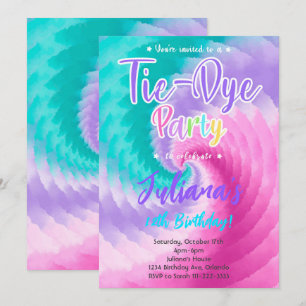 Rosa Lila Aquamarine Tiedye Birthday Einladung