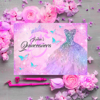 Rosa Lila Aquamarines Sparkleider Quinceanera Einladung