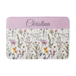 Rosa lila Aquarell-Wildblume Badematte