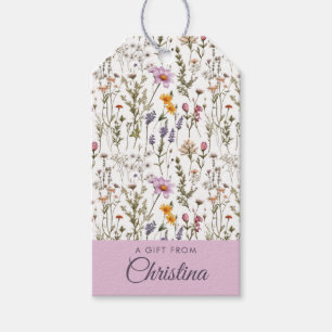 Rosa lila Aquarell-Wildblumen-Monogramm-Name Geschenkanhänger