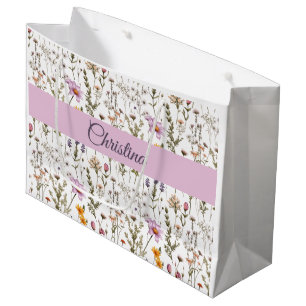 Rosa lila Aquarell-Wildblumen-Monogramm-Name Große Geschenktüte