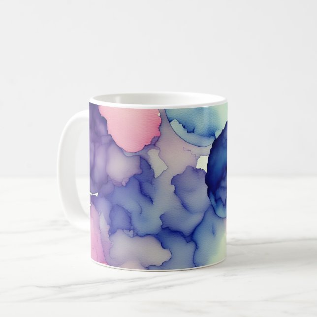 Rosa Lila Aquarellfarbe Fusion Kaffeetasse (Vorderseite Links)
