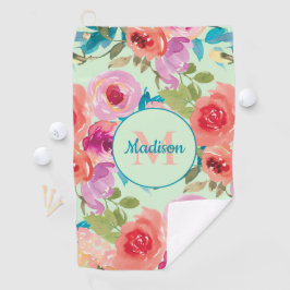 Rosa Lila Aquarellfarben Aquamarine Blätter Minze Golfhandtuch