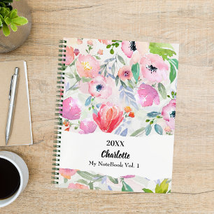Rosa lila aquarellierte Blumen Notizbuch