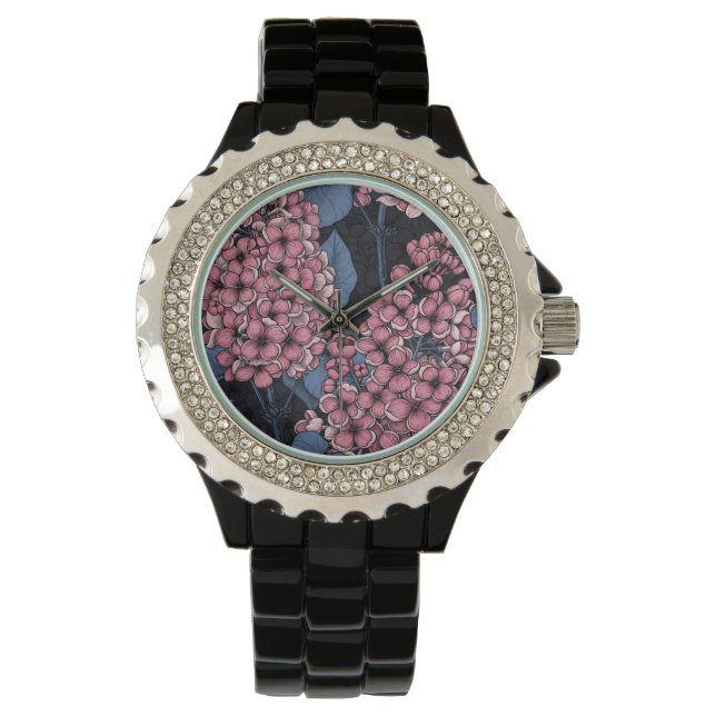 Rosa Lila auf dunkelblau Armbanduhr (Vorderseite)