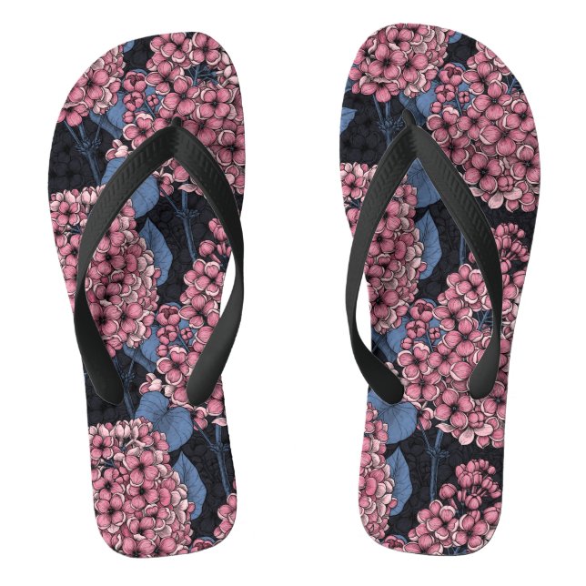 Rosa Lila auf dunkelblau Flip Flops (Fußbett)