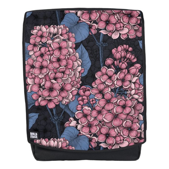 Rosa Lila auf dunkelblau Rucksack (Vorderseite)