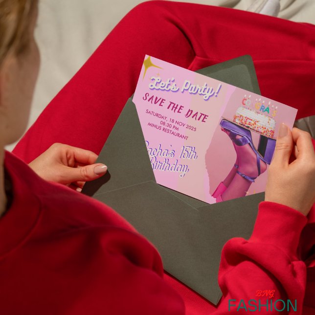 Rosa Lila B Quinceanera Save the Date Karte (#ordernow)