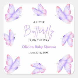 Rosa lila Baby Shower für ein kleines Schmetterlin Quadratischer Aufkleber