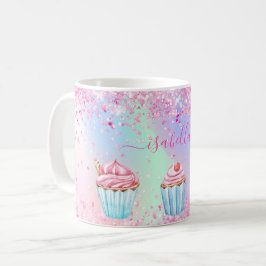 Rosa lila Backen Glitzer cupcakes Name Kaffeetasse