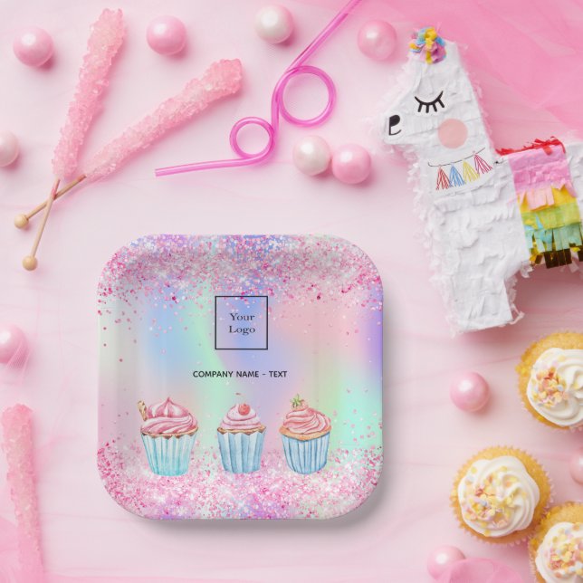 Rosa lila Backkuchen Logo Pappteller (Party)