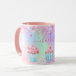Rosa lila Backkuchen Name Tasse