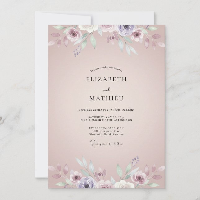 Rosa-lila bemalte Hochzeit Einladung (Vorderseite)