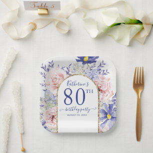 Rosa Lila Bläsergottheit Rahmen 80. Geburtstagspar Pappteller