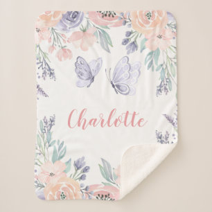Rosa Lila Bläserschmetterling Personalisiert Girl Sherpadecke
