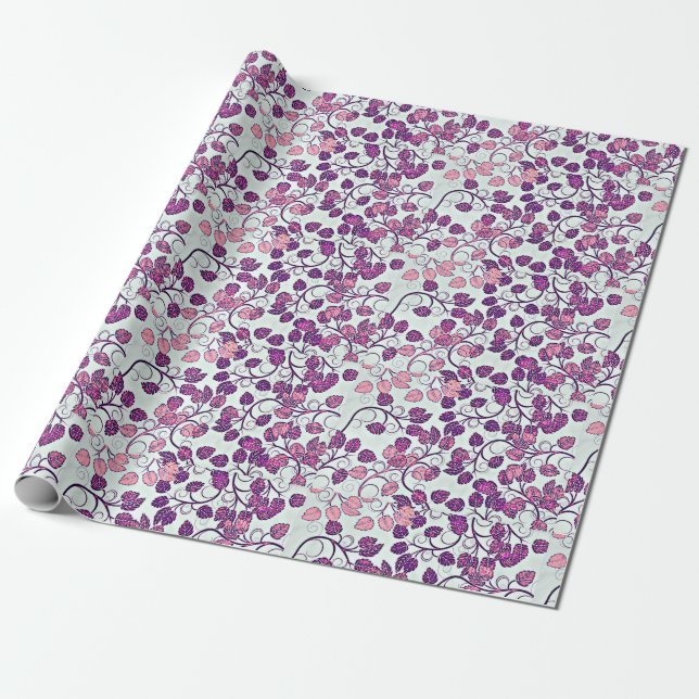 Rosa + Lila Blätter Geschenkpapier (Ungerollt)