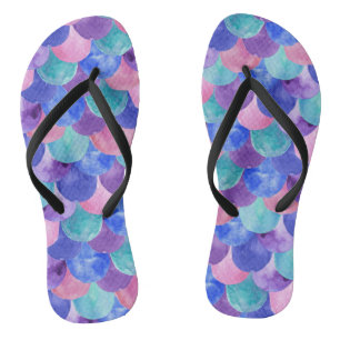 Rosa Lila Blau Aquamarine Wasserfarbe Meerjungensk Flip Flops