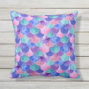 Rosa Lila Blau Aquamarine Wasserfarbe Meerjungensk Kissen
