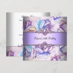 Rosa Lila Blau Florales Geburtstagsfeier Bild Einladung