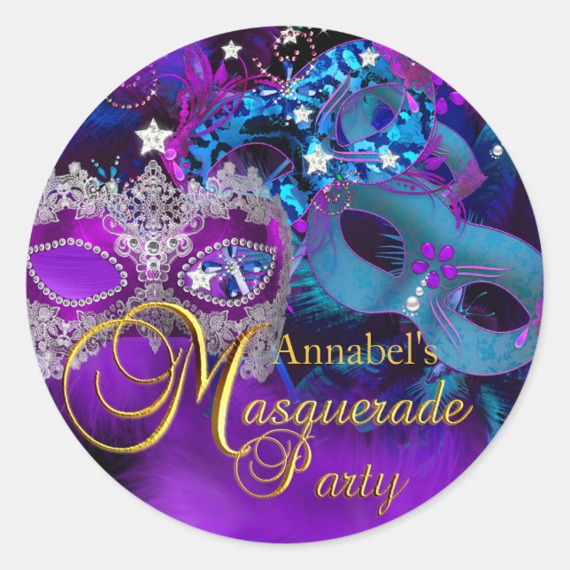 Rosa Lila & blau Masquerade Party Sticker (Vorderseite)