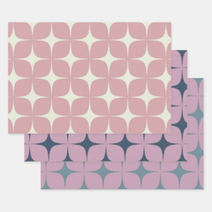 Rosa Lila Blau Mid Century Modern Boho Geometrisch Geschenkpapier Set
