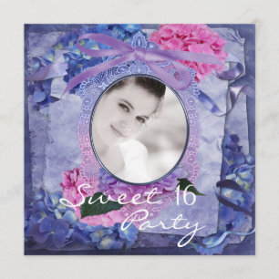 Rosa Lila Blaue Hortensien-Foto Süße 16-Party Einladung
