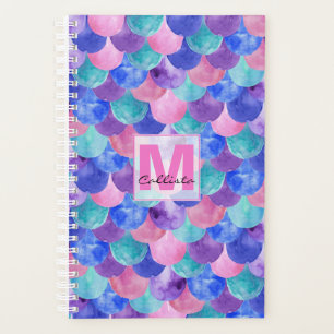 Rosa Lila blaues Aquarellfarben-Monogramm Planer