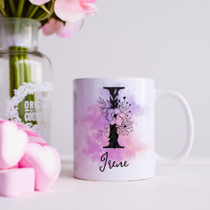 Rosa Lila blorschwarze Buchstabenmonogramm I Kaffeetasse