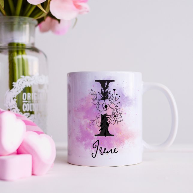 Rosa Lila blorschwarze Buchstabenmonogramm I Kaffeetasse (Von Creator hochgeladen)