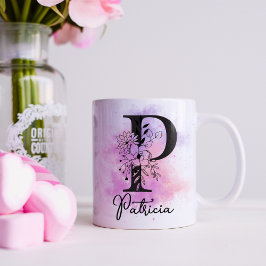 Rosa Lila blorschwarze Buchstabenmonogramm P Kaffeetasse