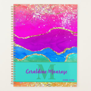 Rosa Lila Blue Gold Marbella Glitzer Abstrakt Art Planer