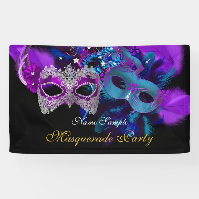 Rosa Lila Blue Masken Masquerade Party Banner (Horizontal)
