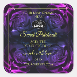 Rosa Lila blühende Rose Logo-Beschriftung Quadratischer Aufkleber