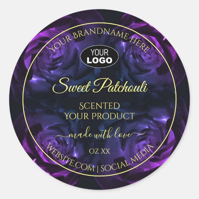 Rosa Lila blühende Rose Logo-Beschriftung Runder Aufkleber (Vorderseite)
