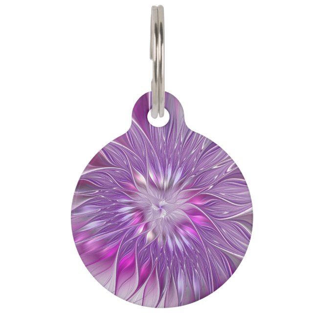 Rosa Lila Blume Leidenschaft Abstraktes Fraktal Ku Haustiermarke (Vorderseite)