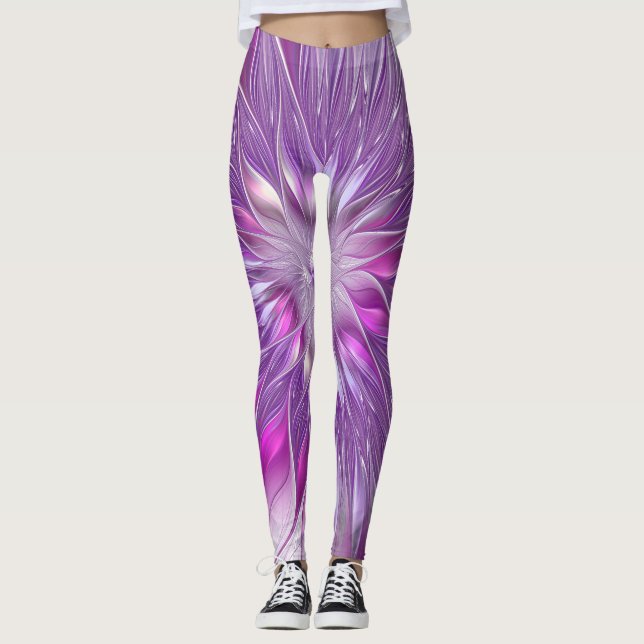 Rosa Lila Blume Leidenschaft Abstraktes Fraktal Ku Leggings (Vorderseite)