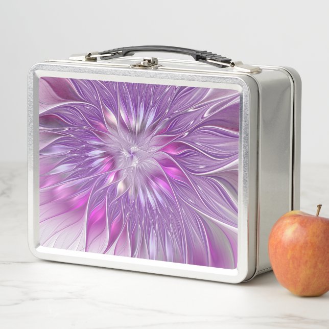 Rosa Lila Blume Leidenschaft Abstraktes Fraktal Ku Metall Lunch Box (Beispiel)