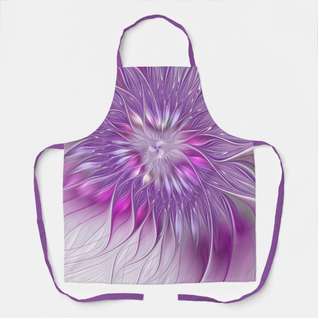 Rosa Lila Blume Leidenschaft Abstraktes Fraktal Ku Schürze (Vorderseite)