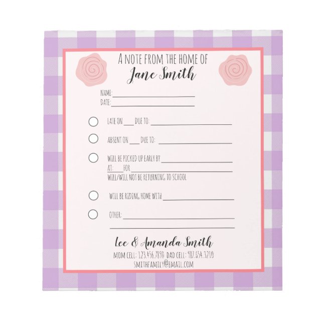 Rosa Lila Blume Schule Hinweis 1 Kind Notizblock (Vorderseite)