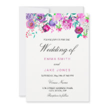 Rosa Lila Blume und Minze Wasserfarbenkarte Hochze