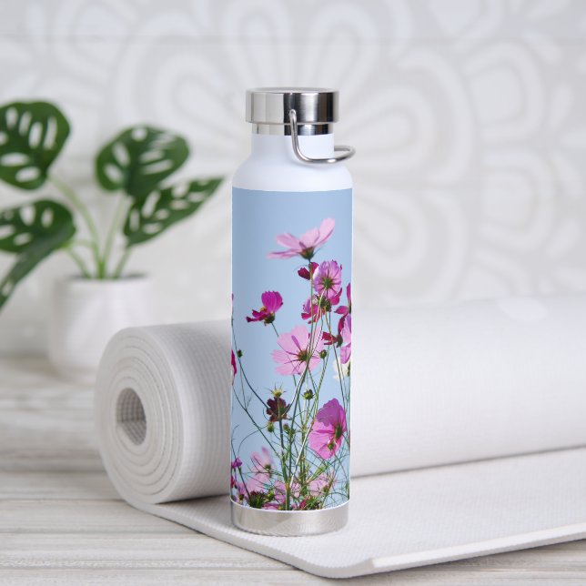 Rosa Lila Blume Wiese Trinkflasche (Yoga)