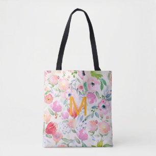 Rosa lila Blumen Aquarellfarben Monogramm Chic