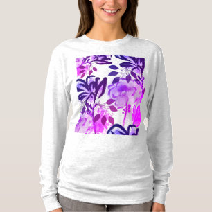 Rosa lila Blumen Botanisches Muster T-Shirt